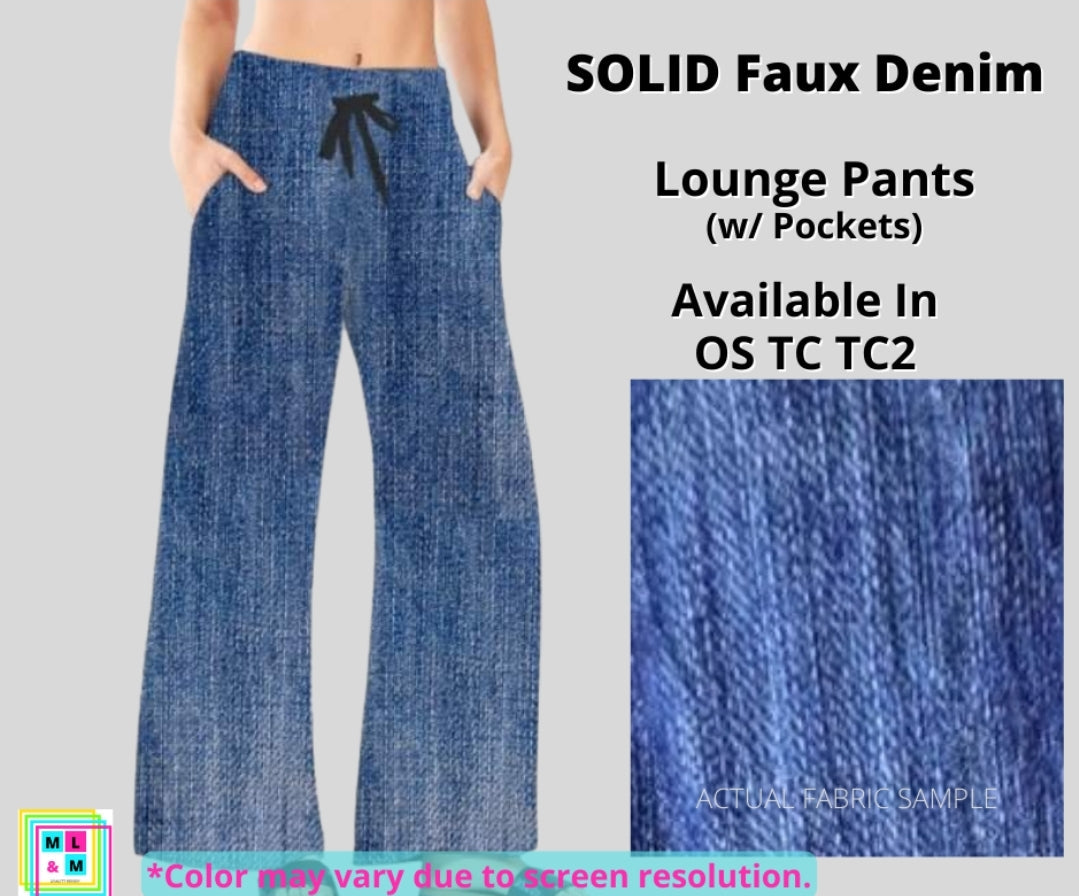 Blue Faux Denim Full Length Wide Leg Lounge Pants