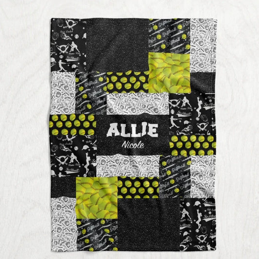 Custom Personalized Plush Minky Blanket - Softball Faux Quilt Style // 3 sizes