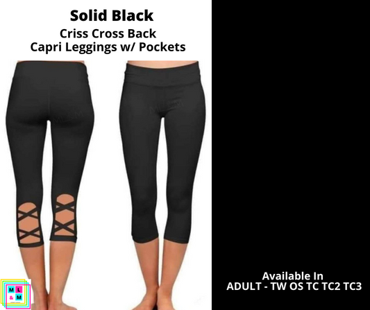 Solid Black Criss Cross Capri w/ Pockets
