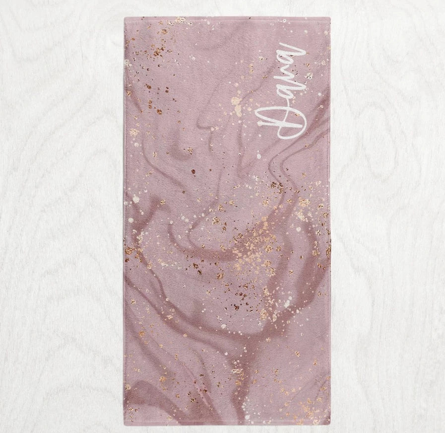 Custom Personalized Subtle Swirl Towel - Rose Quartz Marbled Ink Style Premium Microfiber Towel // 2 sizes