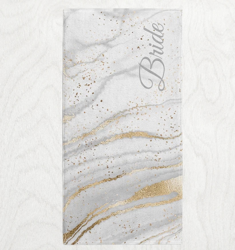 Custom Personalized Subtle Swirl Towel - White Gold Marbled Ink Style Premium Microfiber Towel // 2 sizes