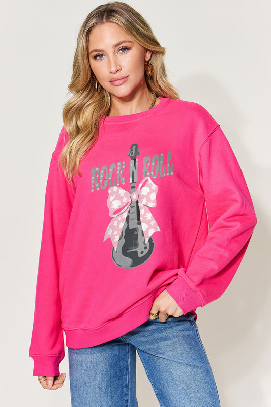 Simply Love Bow Guitar Graphic Long Sleeve Sweatshirt