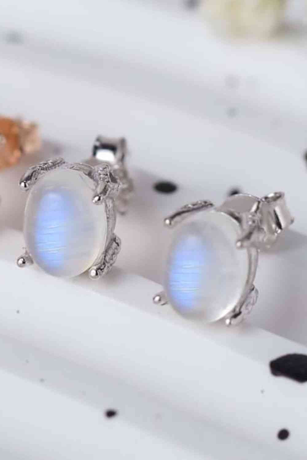 Natural Moonstone 925 Sterling Silver Stud Earrings