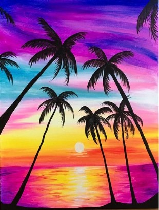 Beach Palm Tree Sunset - Diamond Art kit