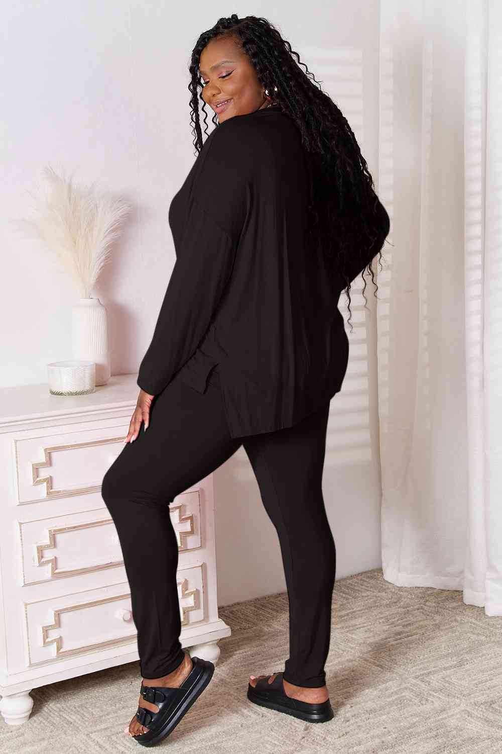 Basic Bae V-Neck Soft Rayon Long Sleeve Top and Pants Lounge Set