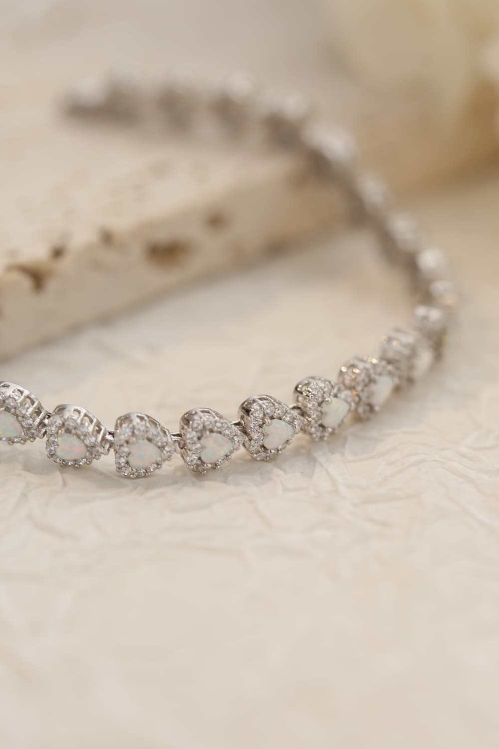 925 Sterling Silver Opal Heart Bracelet