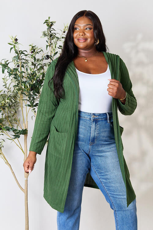 Basic Bae Ribbed Open Front Long Sleeve Cardigan