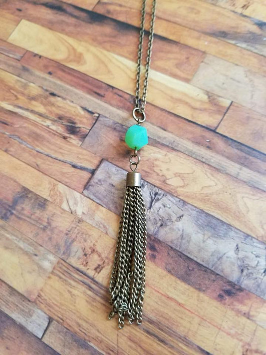 Green Stone Tassel necklace