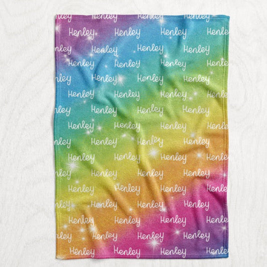 Custom Personalized Plush Minky Blanket - Rainbow Galaxy 60x80