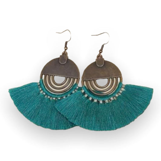 Dark Green Teal Dangle Earrings